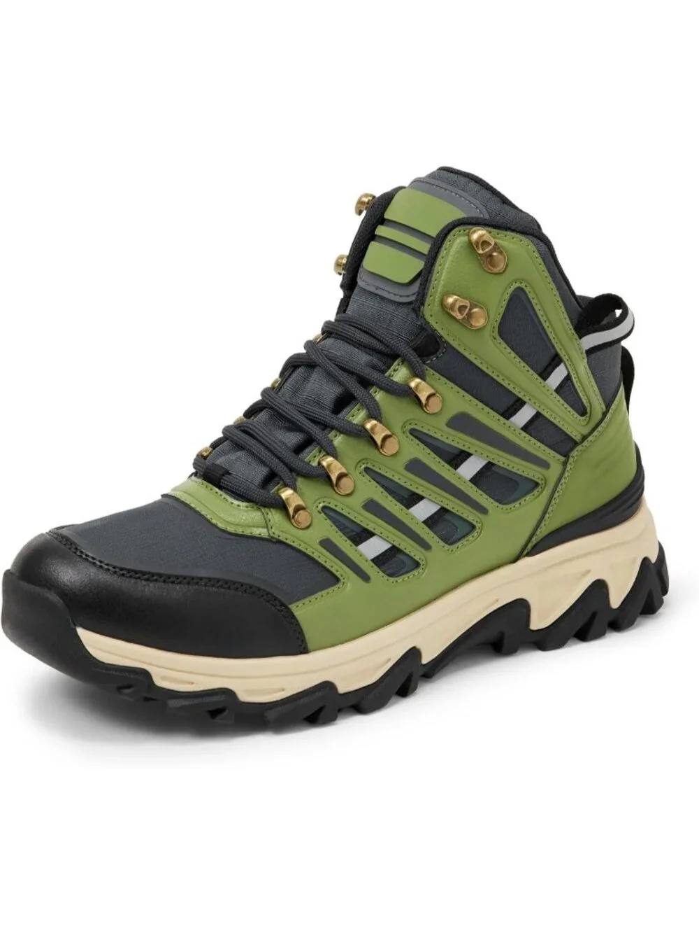 Men's Grey Olive Waterproof Shoes Casual High Top Round Toe Non Slip Hiking Boot